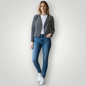 Ann Taylor Jacket Womens‎ S Asymmetrical Horizontal Striped Lined Moto Inspired
